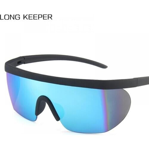 LongKeeper New Oversized One-Piece Sunglasses For Women Brand Designer Big Frame Shield Sun Glasses Male Sports Mirror Goggle