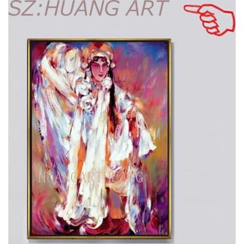 Top China Artist Hand-painted High Quality Peking Opera Hua Dan Portrait Oil Painting on Canvas Beauty Lady Figure Oil Painting