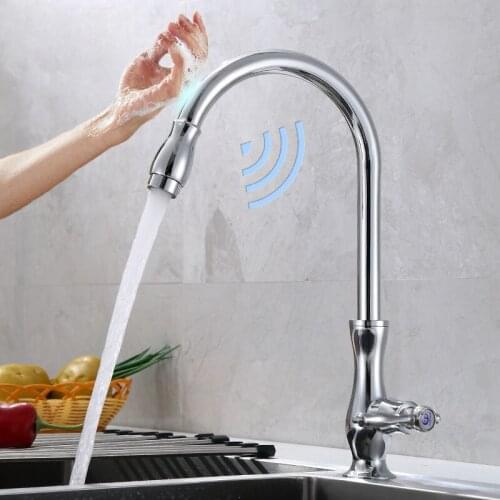Kitchen Sink Touch Faucet Smart Sensor Single Cold Tap Deck Mount Single Hole Handle Sensitive Faucets Zinc Alloy Automatic Taps