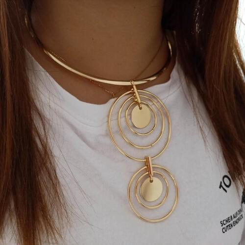 VIVILADY Trendy Statement Round Circle Jewelry Sets Crystal Choker Necklace Earrings Boho Women Wedding Party Bridal Gifts