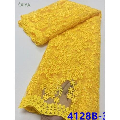 Yellow Milk Silk Lace Embroidery African French Tulle Lace Fabric with Sequins Nigerian Mesh Lace Fabric for Sewing APW4128B