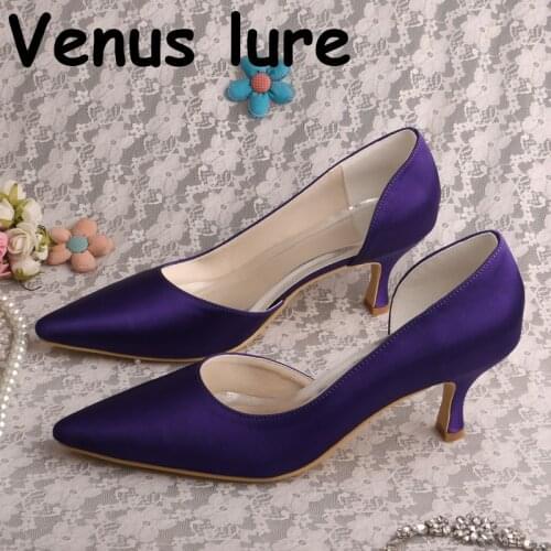 22 Colors Pointed Toe Purple Satin Mid Heel Ladies Party Wear Shoes for Wedding