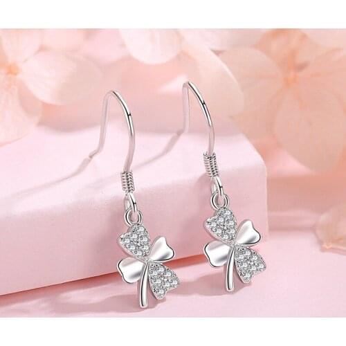 S925 Sterling Silver Stud Earring for Women Lucky Four-leaf Clover Earrings Fine Jewelry Gifts Earrings Female boucle d'oreille
