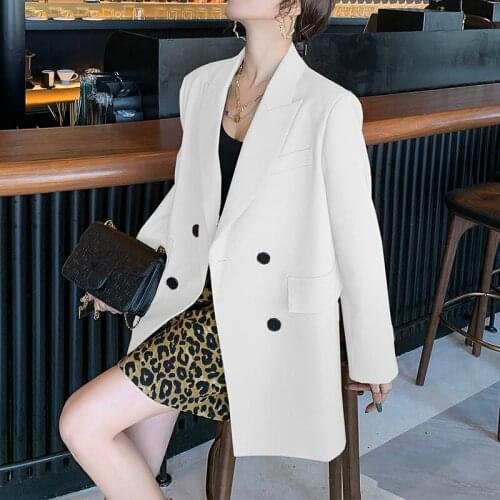 L-5XL Plus Size Womens High Quality Ladies Blazer Double-breasted Solid Color Loose Top Coat Temperament Office Jacket Female