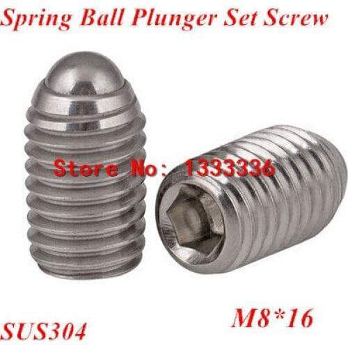 10pcs M8*16 Hex Socket Spring Ball Plunger Set Screw, 8mm wave beads positioning marbles tight screws Stainless steel