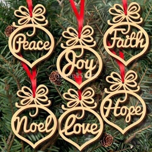 6pcs Wooden MDF Faith Noel Tags Wood Charms Pendants Home Decor Scrapbooking