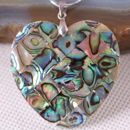 Free Shipping Fit Making Necklace Earrings Heart Natural Blue New Zealand Abalone Shell Pendant 1Pcs with Chain 18inches K096