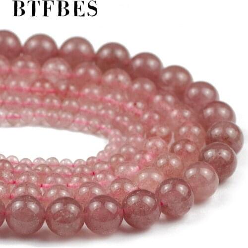BTFBES Natural Pink Quartz Crystals Stone beads 4 6 8 10 12MM Round Spacer Loose beads for Jewelry making DIY Bracelet Earring