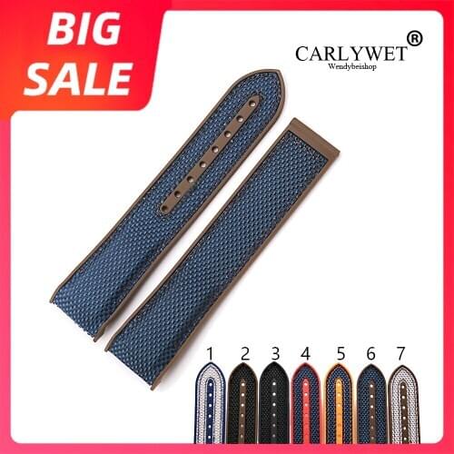 CARLYWET Watch Band 20 22mm Orange Luxury Strap Rubber Silicone With Nylon Replacement Belt For Omega Planet Ocean 45 42mm Strap