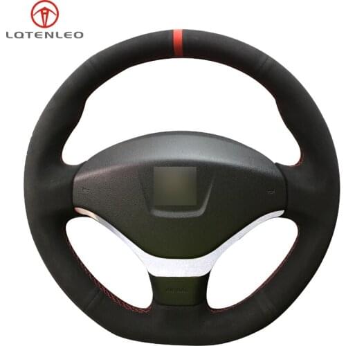 LQTENLEO Black Suede Hand-stitched Car Steering Wheel Cover For Peugeot 308 2012 2013 2014 2015 Peugeot 408 2013