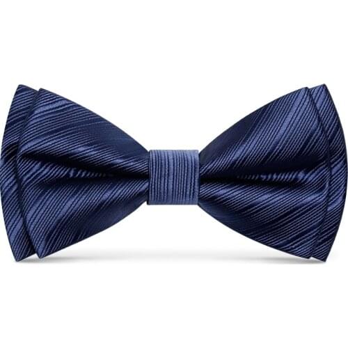 Designer Brand Luxury Two Layer Bowtie For Men Top Quality Groom Wedding Party Butterfly Bow Tie Set Pocket Gift Box Blue Black