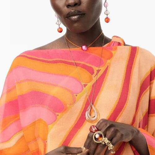 ZA Long Statement Geometric Colorful Liuli Layered Womens Pendant Necklace Trendy Hyperbole Adjustable Necklace Jewelry Gifts