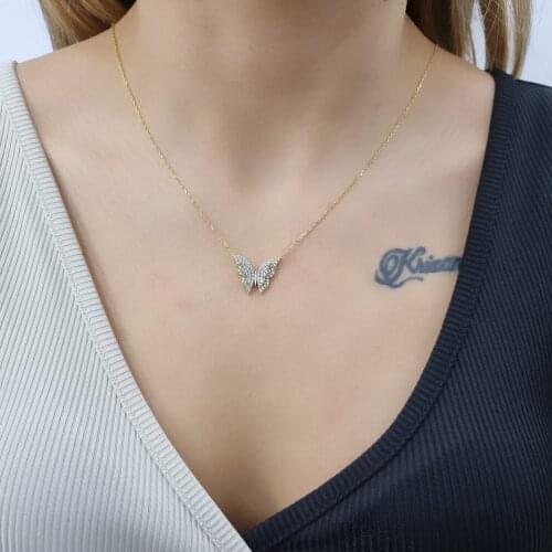 Enamel 2 Piece Butterfly 925 Sterling Silver, Gold, Rose Plated Necklace For Women Girls Handmade Jewelry Elegant Minimalist