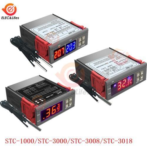 STC-1000 STC-3000 3008 3018 220V 10A Digital Temperature Controller Thermoregulator Cooling Heater Incubator Thermostat 12V 24V