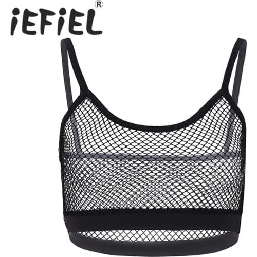 IEFiEL Sexy Summer Women Female Strappy Mesh Bralette Short Sleeveless Vest Crop Tank Top Clubwear Party Nightwear Crop Top