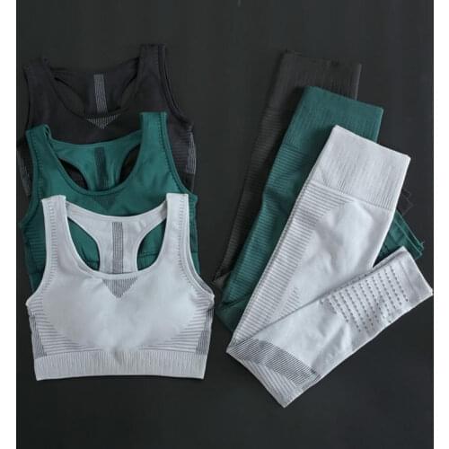 Seamless Fitness Gym Sets Hollow Out Women Outfit Sports Bra and Running Pants Set Woman 2 Pieces Tracksuit Workout Clothes