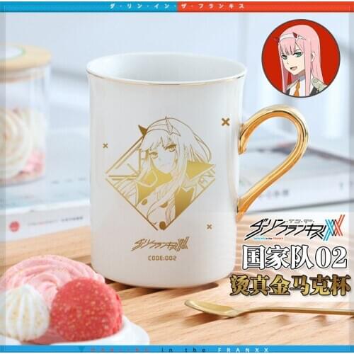 Anime Darling in the franxx 02 Cosplay Water Cup gold stamping Ceramic Mug Cup With Spoon Collection Student Birthday Gift