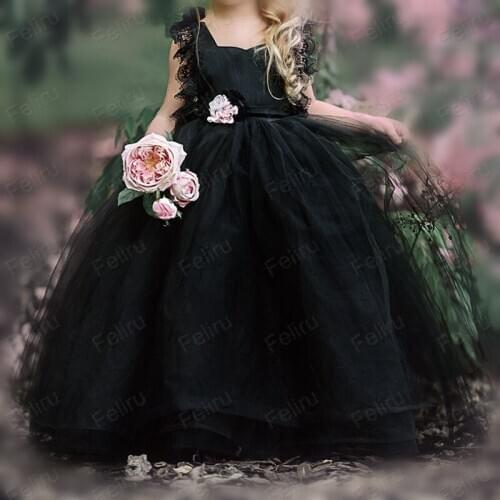 Hot Sale Lace Applique Tulle Puffy Flower Girls' Dresses Capped Sleeves Long Floor Pageant Party Wedding Gowns