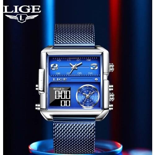 LIGE 2021 New Digital Sports Watches Top Luxury Brand Quartz Wristwatch Fashion Square Waterproof Electronic Digital Clock Reloj
