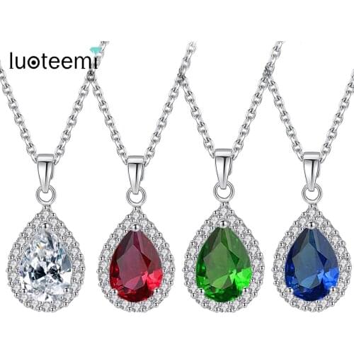 LUOTEEMI Classic European Style AAA Zirconia Water Drop Neckalce CZ Stone Pendant High Quality Necklace Jewelry for Wedding