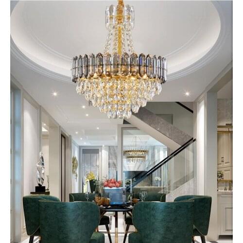 Modern Golden Crystal Chandelier Lighting Top K9 Crystal D50cm H59cm Smokey Luxury E14 AC Chandelier Lighting Cristal Decoration