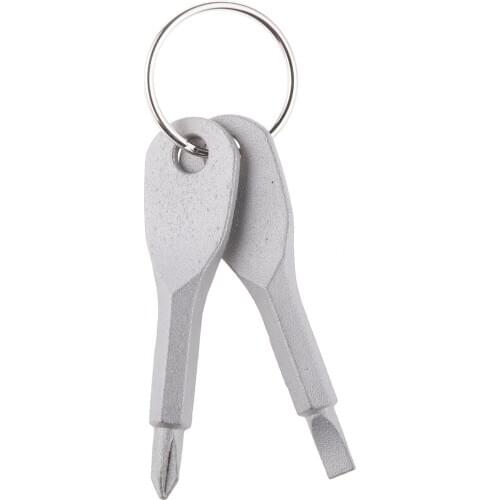 Multifunctional 2 Keys Stainless Steel Keychain Pocket Screwdriver Mini Tool Set for Camping Hiking Silver