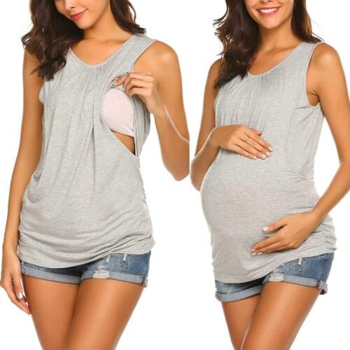 Fashion Summer Clothes For Women Maternity O-neck Solid Sleeveless Breast-feeding Pregnant Woman Maternity Blouse Haut Grossesse