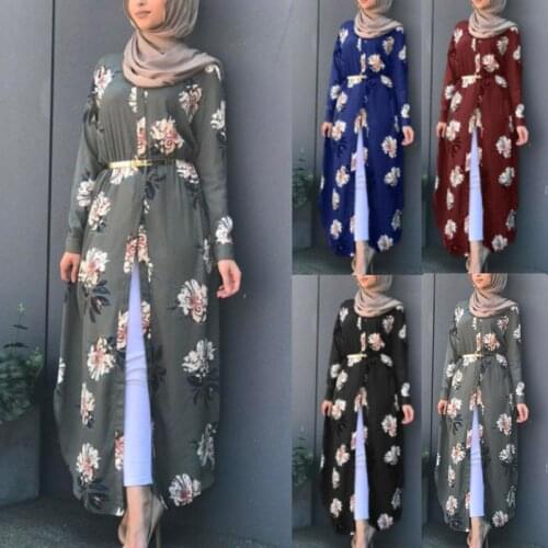 Muslim Dress Women New Robes Print Floral Dubai Arab Abayas for Women Dress Slim Fit Long Sleeve Islamic Eid Casual Long Dress