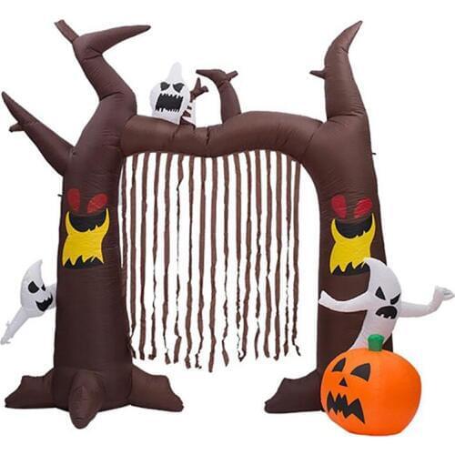 8 Foot High Airblown Halloween Inflatable Ghosts Climbing Pumpkin Arch Archway with Brown Streamers Halloween Party Decorations