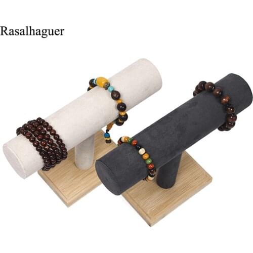 New Bamboo Single T-Bar Rack Bracelets Watches Bangles Necklace Jewelley Display Holder Stand Velvet Jewelry Organizer Wholesale