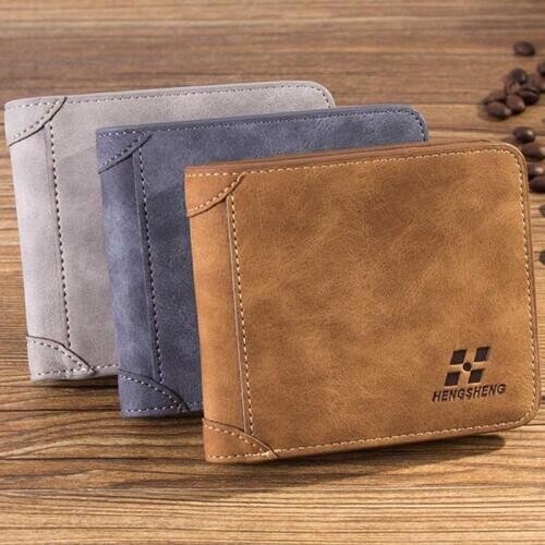 New Vintage Short Soft Nubuck Leather Mens Wallet Solid Trifold Purse For Man ID Credit Card Holders Male Money Bag