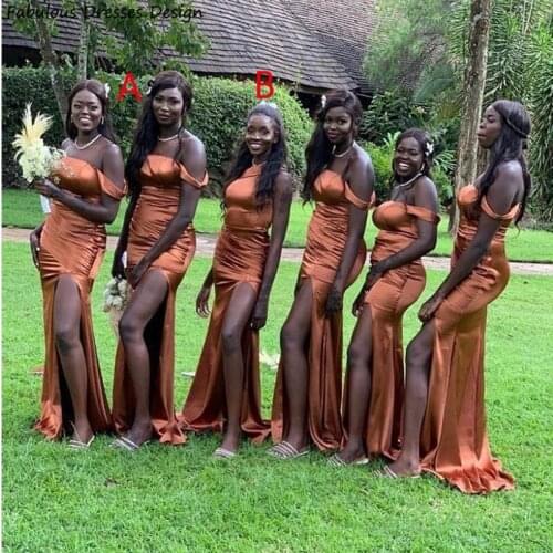 Mermaid Off Shoulder Bridesmaid Dresses Long Side Split African Women Wedding Party Dress 2021 Robe De Soirée De Mariage