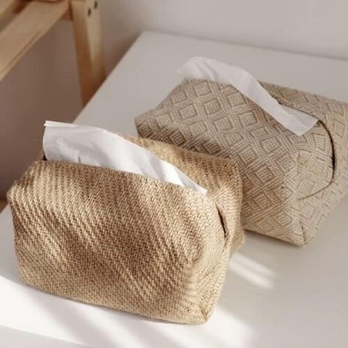 Natural Cotton Linen Rectangular Tissue Box Cover Home Decor Storage for Paper Storage Box Organizer Closet Organizer Jewelry