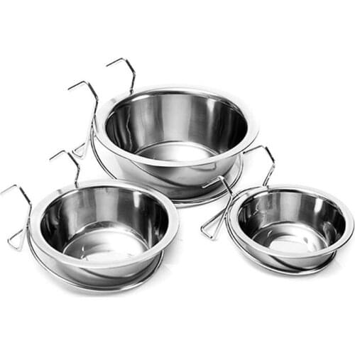 Stainless Steel Pet Hanging Bowl Feeding Dog Puppy Cat Bird Parrot Food Water Cage Cup Holder Feed Products
