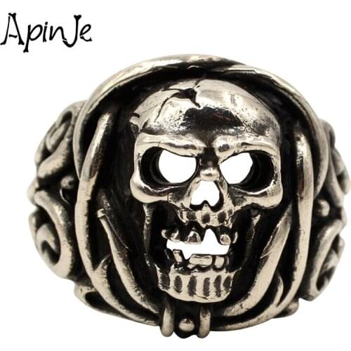 Apinje Handcrafted Personality Man Punk Jewelry Thai Silver 925 Sterling Silver Ring Hollow Out Skull Rings