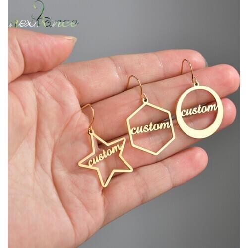 Nextvance Personalized Customize Name Star Creativity Round Drop Quality Stainless Steel Earring Namplate Dangler for Women Gift