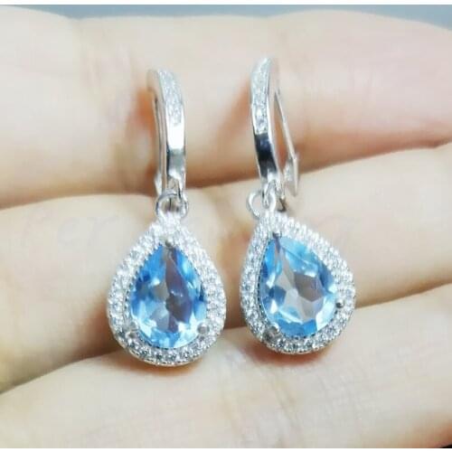 Natural topaz drop earring Free shipping 925 sterling silver Fine jewelry 1.1ct*2pcs gemstone X91149