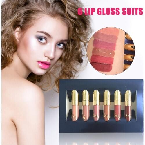 6 Colors Long Lasting Matte Lipgloss Set Moisturizing Waterproof Lipstick Lips Tint Pigment Makeup Beauty Cosmetics gift