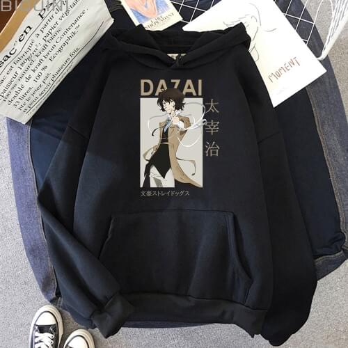 Harajuku Hoodies Women/Men Bungou Stray Dogs Dazai 2021 Spring Aesthetic Kangaroo Pocket Casual Oversized Sweatshirt Unisex Cool