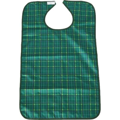 Waterproof Adult Bib Protector Disability Aid Clothes Apron Washable with Pocket Grid Style