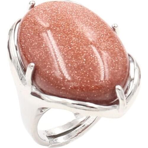 YJXP Silver Plated Oval Shape Adjustable Finger Wedding Ring Stripe Golden Sand Stone Fashion Jewelry