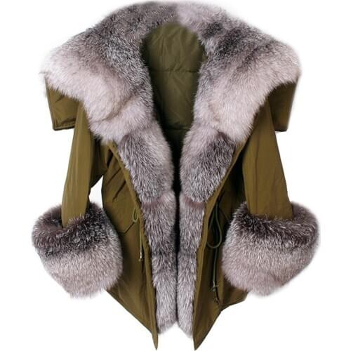 2020 Oversized Fur Collar Duck Down Coat Real Fur Coat Winter Jacket Women Parka Natural Raccoon Fox Fur Detachable Loose