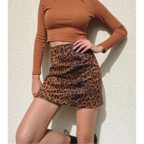 2021 Womens Suede Hip Wrap Skirt Sexy Leopard High Waist Zipper Autumn Winter A-line Skirt Girl Brown Universal