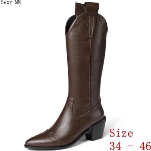 Spring Autumn Women Knee High Boots Woman High Heel Long Boots Botas Small Plus Size 34 - 46