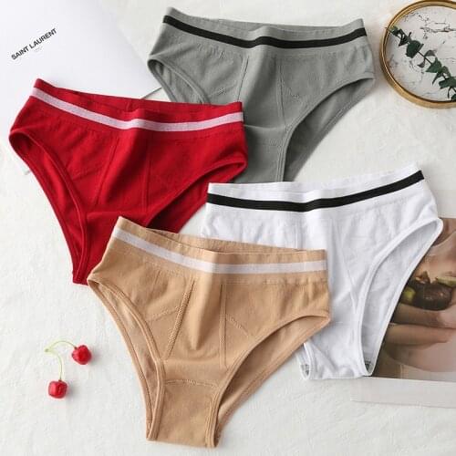 Womens Sexy High Waist Briefs Underwear Cotton Solid Color Panties Female Seamless Sport Underpants Comfort Intimates Lingerie