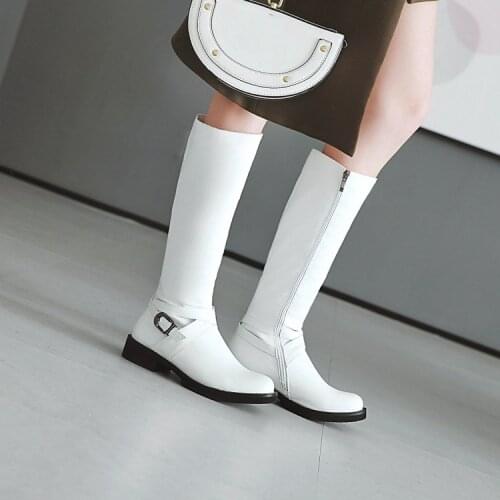 Oversized Women Long Boots Woman Over The Knee Boot Buckle decoration Pure color Low heel boots