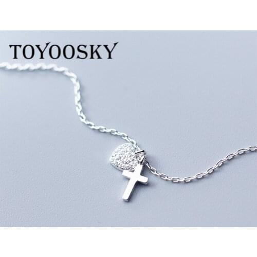 925 Sterling Silver Dazzling Cubic Zirconia Heart Cross Pendant Short Clavicle Necklace For Women Wedding Fine Jewelry
