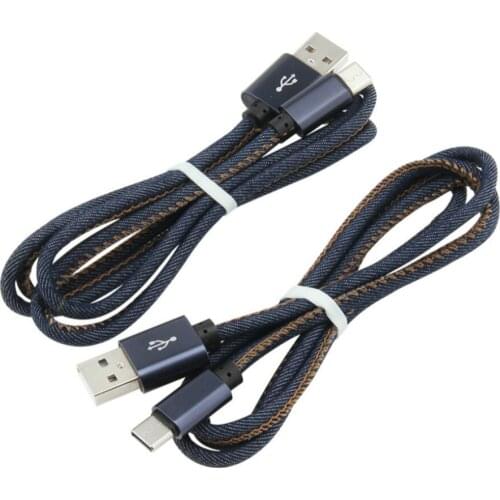 1M Denim USB Type C/8Pin/Micro Usb Cable For iPhone 11 12 X 8 7 6 Fast Charging Data Cord for Samsung S8 S9 Android Mobile Phone