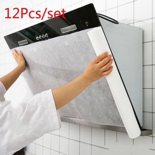 12Pcs/set of Disposable Kitchen Oil Filter Paper Non-woven Fabric Oil-proof Cotton Filter Element Range Hood Exhaust Fan Filter