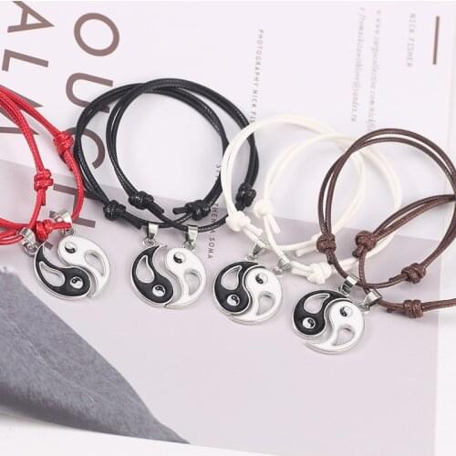 2 Pcs/lots Couple Bracelet Yin Yang Chinese Style Vintage Bracelet Black White Red Rope Adjustable Hand Jewelry Wholesale